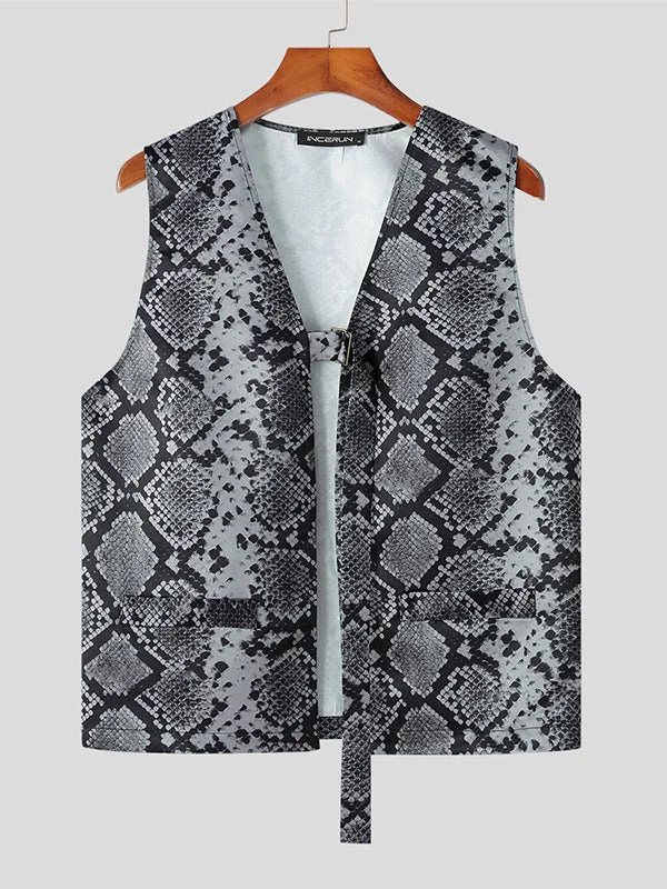 Aonga - Mens Snake Print Sleeveless Vest Waistcoat J aonga
