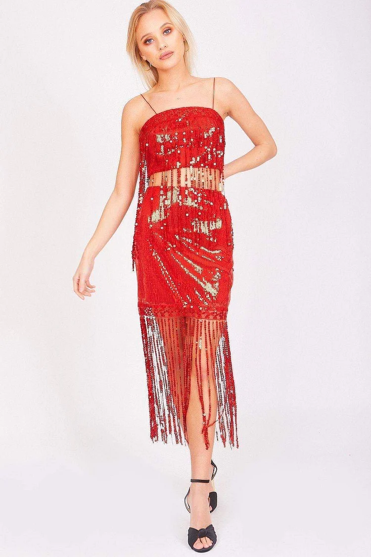Red Sequin Waterfall Tassel Co-ord Katch Me