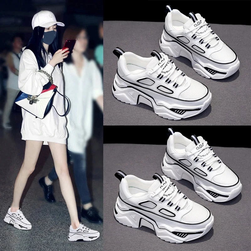 Women Sneakers White Black Designer Shoes Woman Autumn Winter Chunky Sneakers Fashion Light Dad Shoes Ladies Platform Footwear
