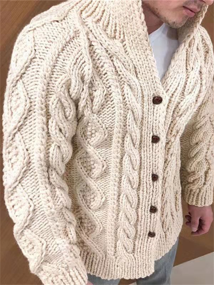 New Men's Sweater Cardigan Long-sleeved Collar Jacquard Casual Sweater