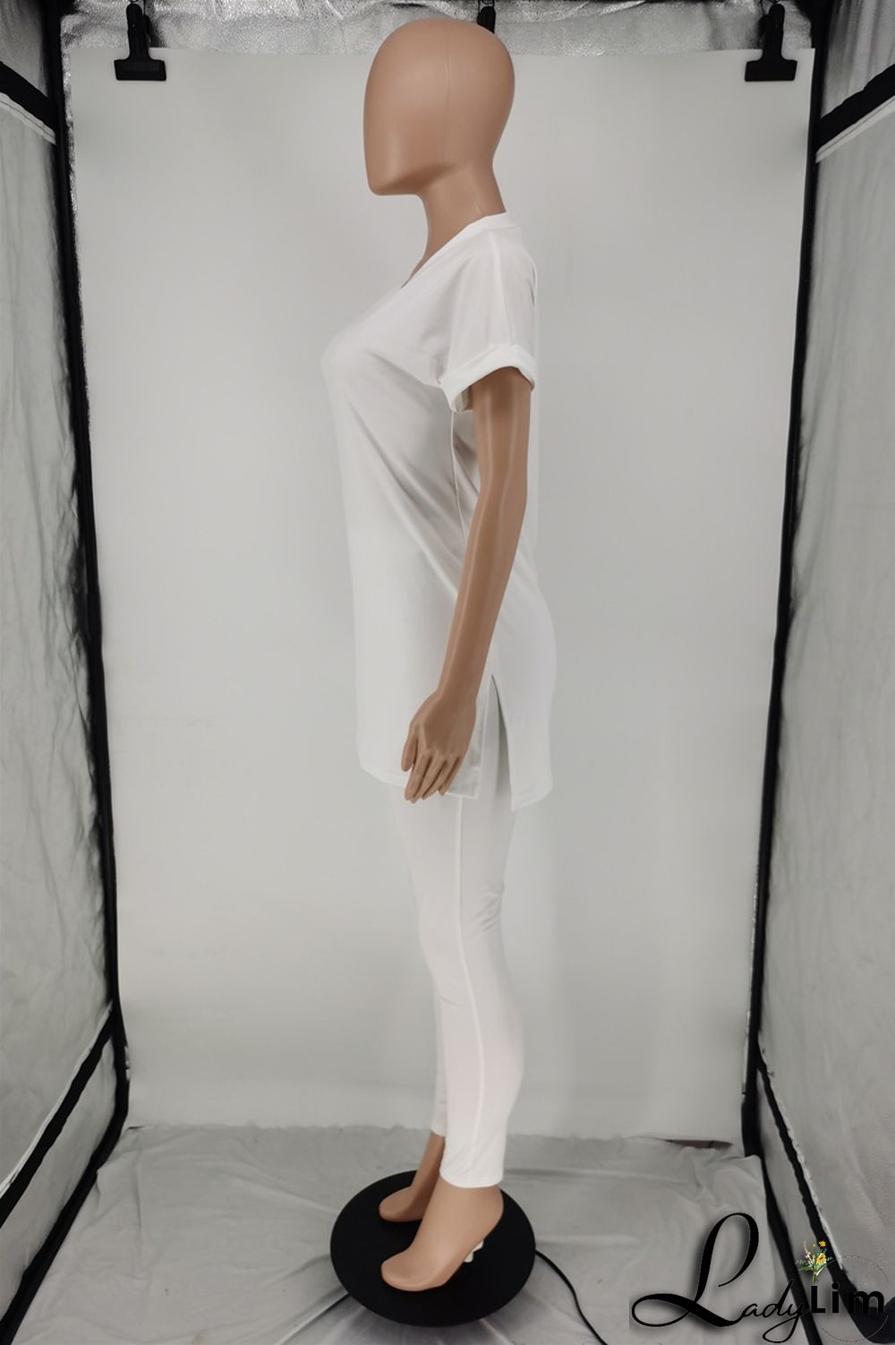 Milky Fashion Casual Solid Slit V Neck Short Sleeve Two Pieces