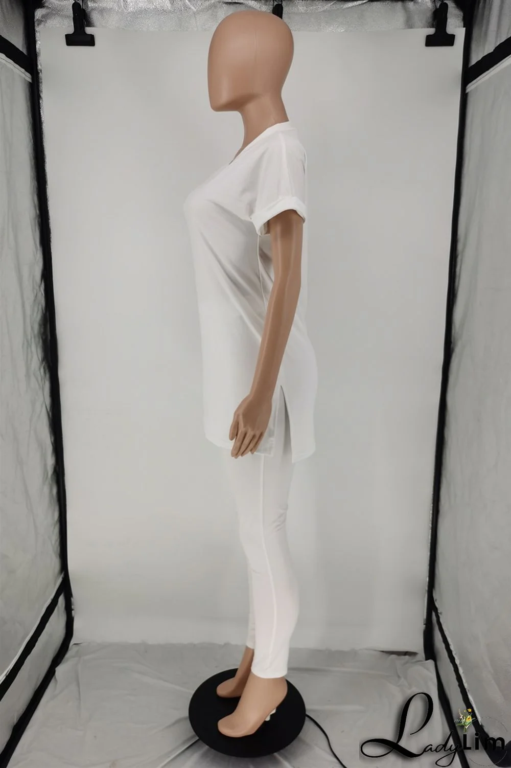 Milky Fashion Casual Solid Slit V Neck Short Sleeve Two Pieces