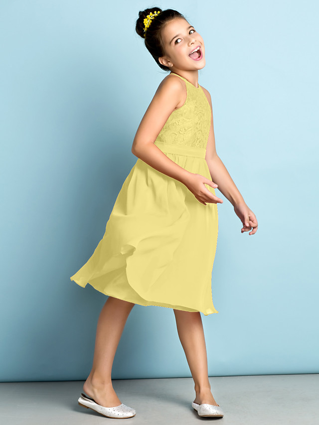 Daisda A-Line Jewel Neck Knee Length  Flower Girl Dress With Lace 