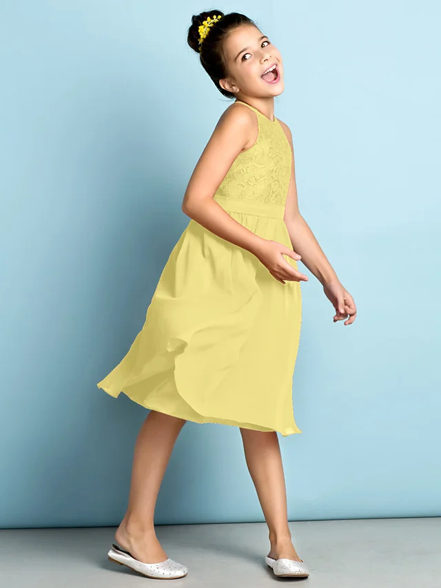 Daisda A-Line Jewel Neck Knee Length  Flower Girl Dress With Lace 