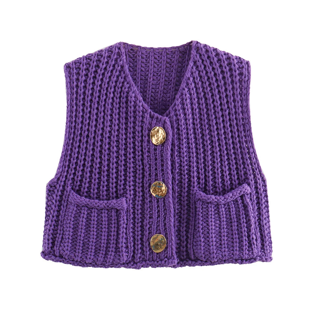 Nigikala Nigikala 2025 Spring And Autumn 2025 New Women's Pocket Sleeveless Short Knitted Cardigan Vest