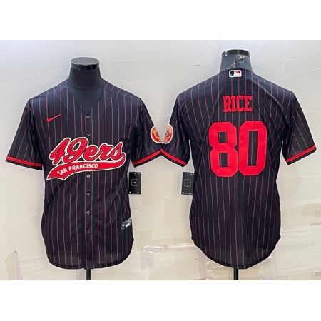 Men's San Francisco 49ers #80 Jerry Rice Black With Patch Cool Base Stitched Baseball Jersey MRL7