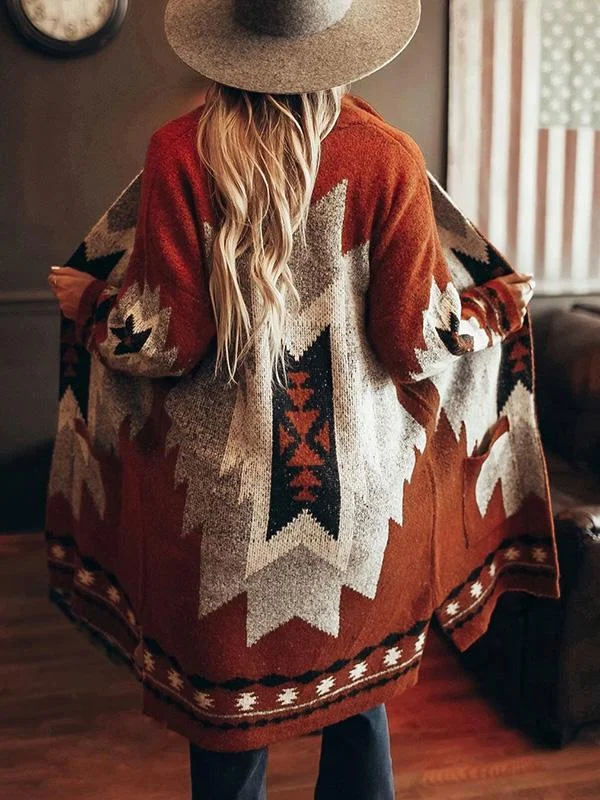 Vintage Tribal Knitted Cardigan Sweater Coat
