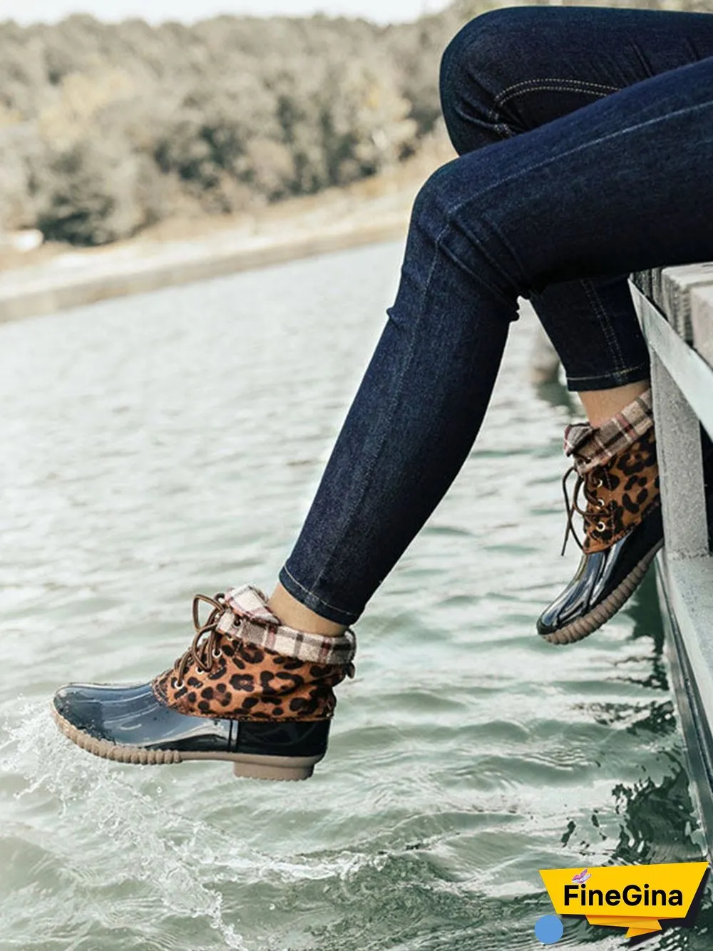 Glitter Leopard Contrast Panel Duck Bill Rain Boots