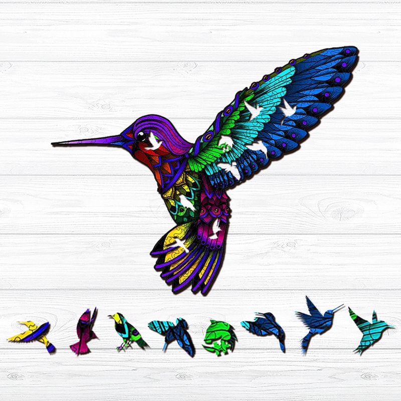 Jeffpuzzle™-JEFFPUZZLE™ Colorful Hummingbird Wooden Puzzle