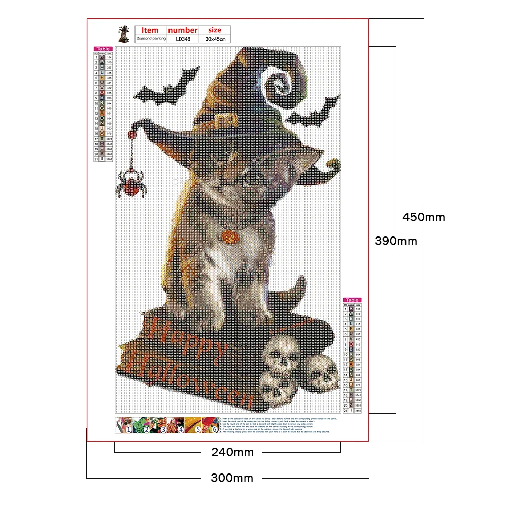 5D DIY Round Drill Diamond Painting Halloween Cat Art Mosaic Home Decor Art