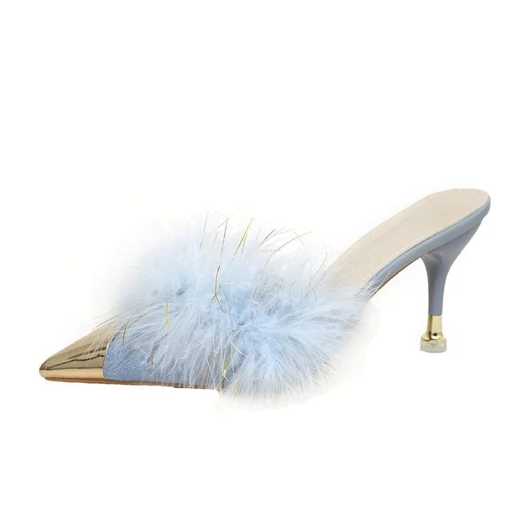 Yyvonne Head Hair Slippers Women In The Autumn Of 2025 New Pointed Head Wear Metal Head Fine And Sweet Temperament Lazy Half-Dragging