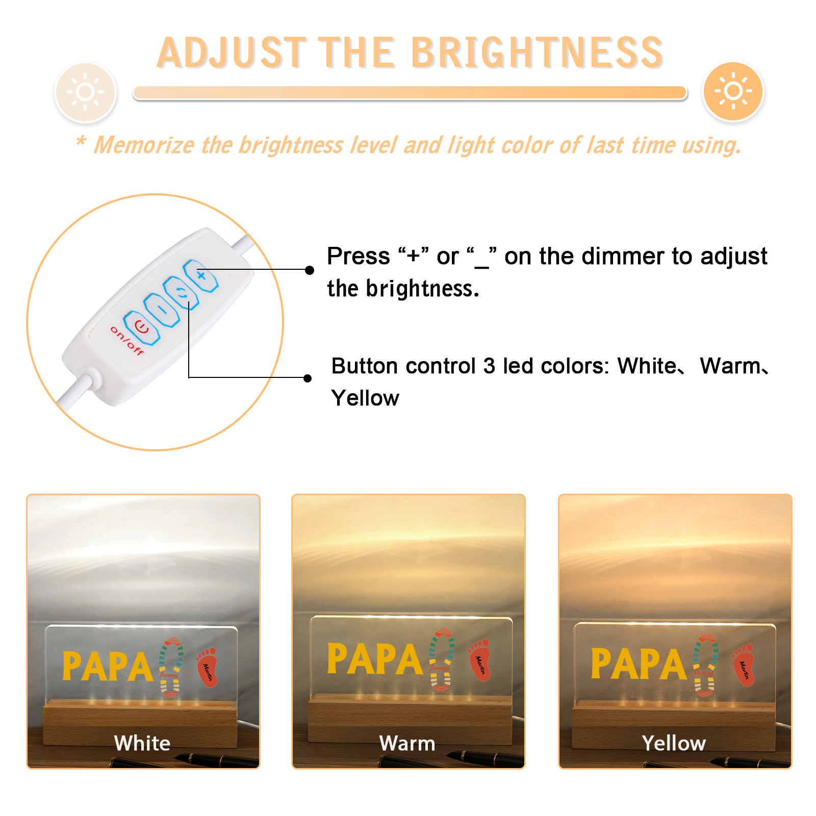 À mon Papa/Papi- Lampe de chevet LED Pieds Bébé 2 Prénoms Personnalisés avec Texte