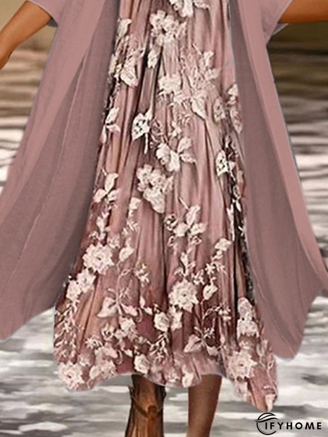 Two Piece Dress Set Casual Dress Chiffon Dress Outdoor Daily Fashion Casual Print Maxi Dress Crew Neck 3/4 Length Sleeve Floral Loose Fit Pink Blue Summer Spring S M L XL XXL for Women | IFYHOME