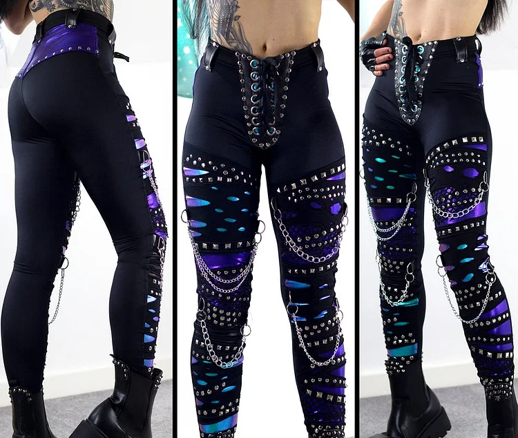 HIGH WAIST TURQUOISE/PURPLE SPANDEX SKINNIES