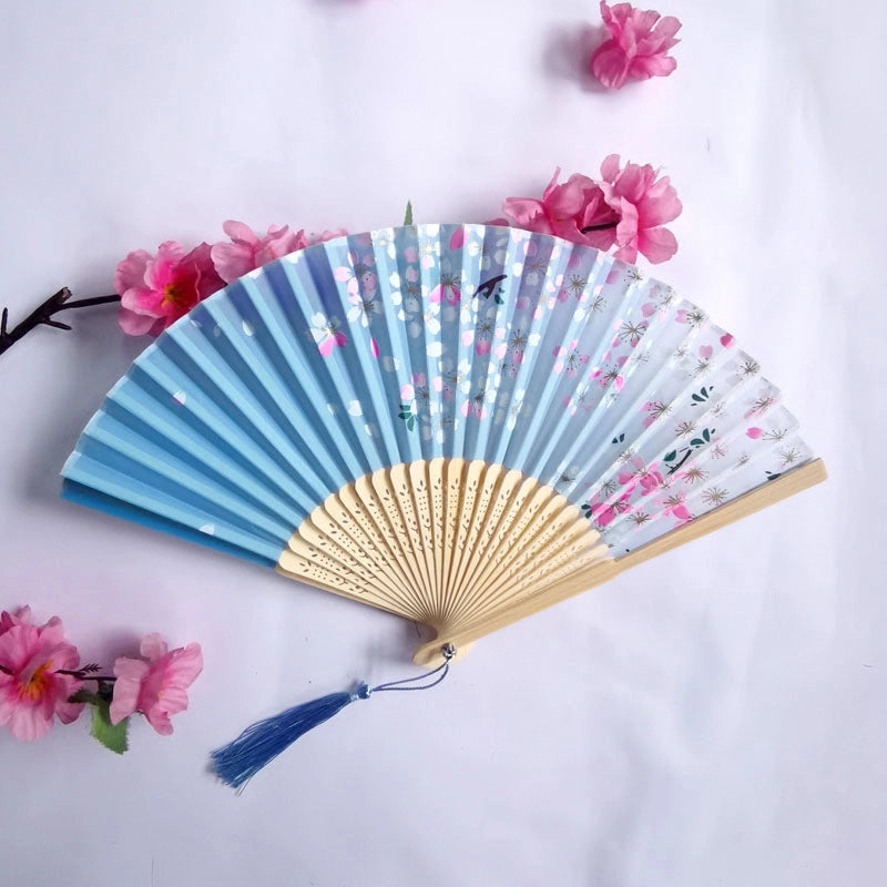 3 Pieces Ancient Style Folding Fan Female Classical Tassel Silk Fan Chinese Style Small Fan Portable Dance Craft National Fashion Fan Student Fan