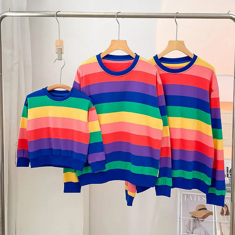 Family Matching Rainbow Striped Sweatshirt