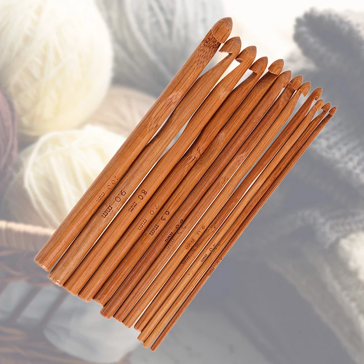 12-Size Bamboo Handle Crochet Hook Knit Weave Yarn Craft Knitting Needle
