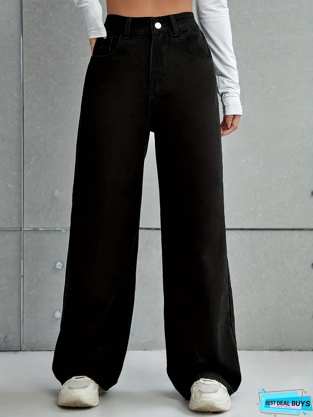 Black Star Pattern Baggy Jeans, Loose Fit Non-Stretch Casual Wide Legs Jeans, Women's Denim Jeans & Clothing