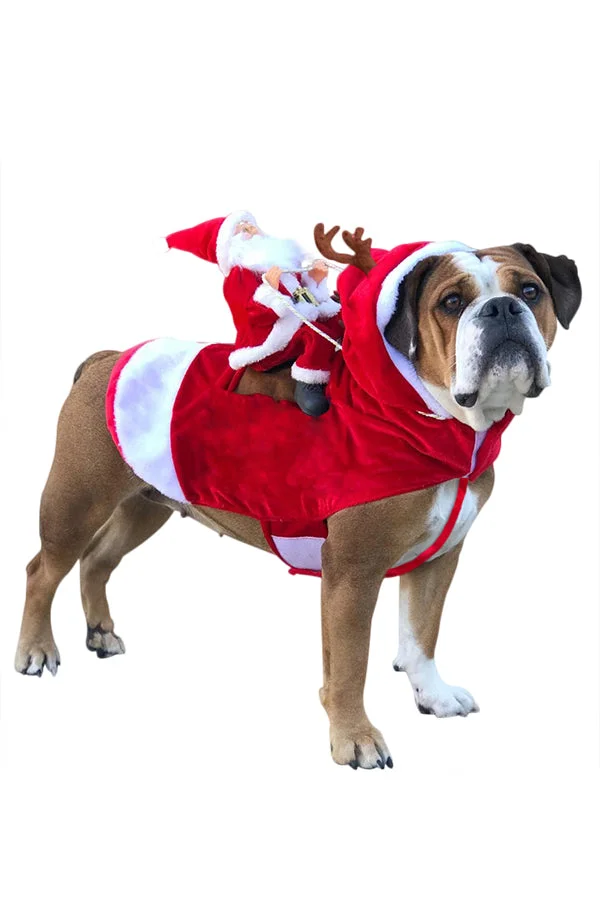Dogs Christmas Costume Santa Claus on Back Funny Pet Outfits-elleschic