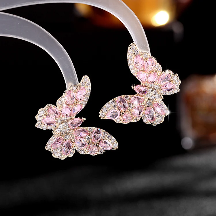 Colorful Zircon Butterfly Stud Earrings KERENTILA