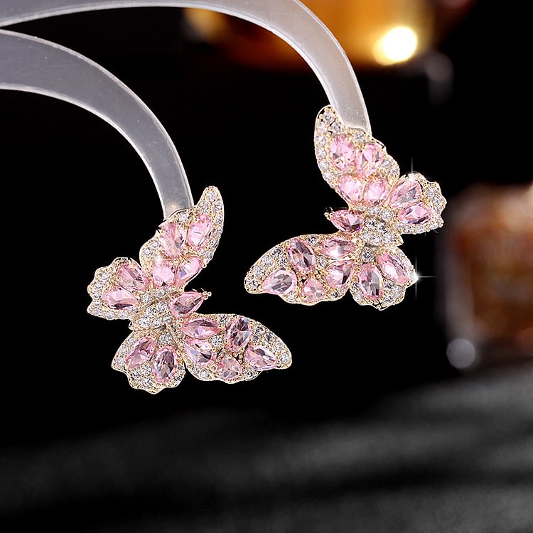 Colorful Zircon Butterfly Stud Earrings KERENTILA