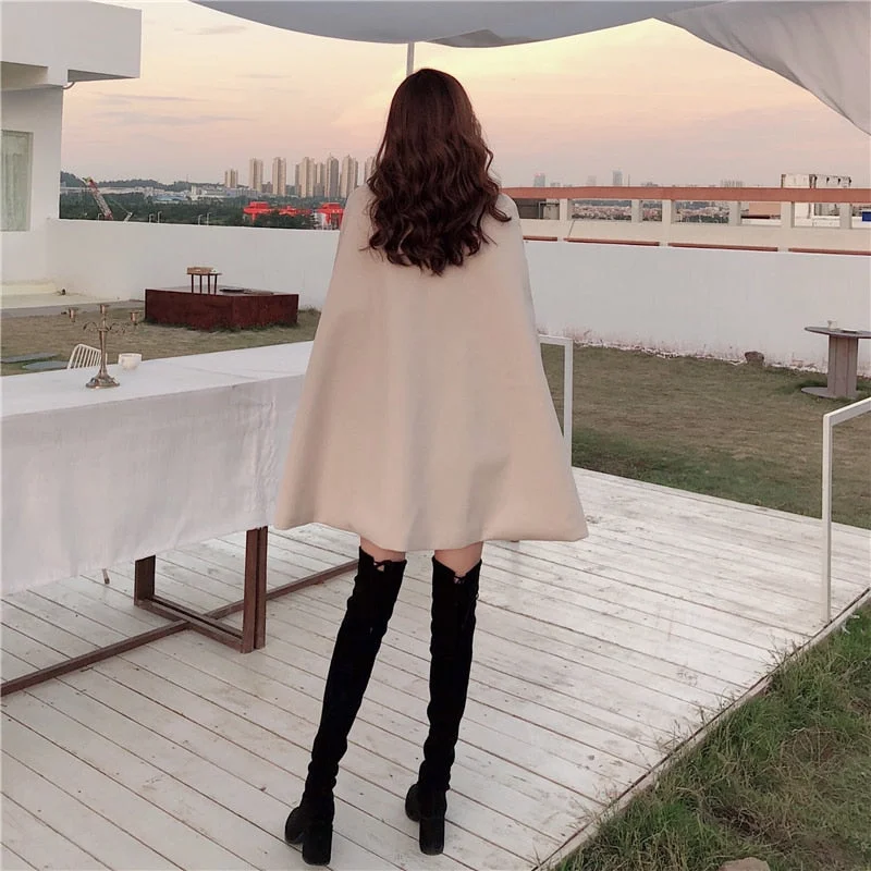 Suofun Wool Cloak Length 2021 Fashion Women Single Breasted Elegant High Quality Creamy White Autumn Korean Style Woolen Coats