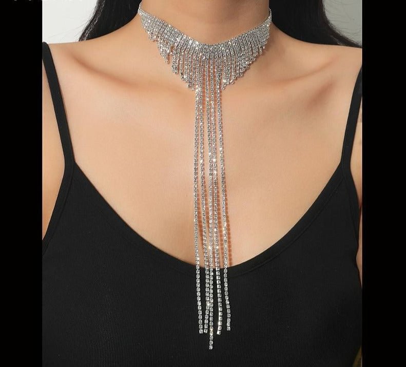 Long Tassel Crystal Choker Necklaces-VESSFUL