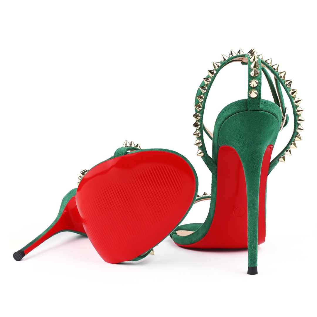 120mm Women's Sandals Stiletto Red Bottom High Heels Open Toe Ankle Strap Rivet Studs Shoes-MERUMOTE