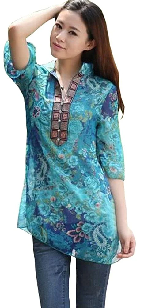 Women's Half Sleeves Embroidery Lace Crochet Chiffon Tops Blouse