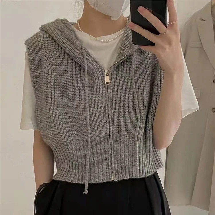 Plain Knitted Drawstring Casual Vests QueenFunky