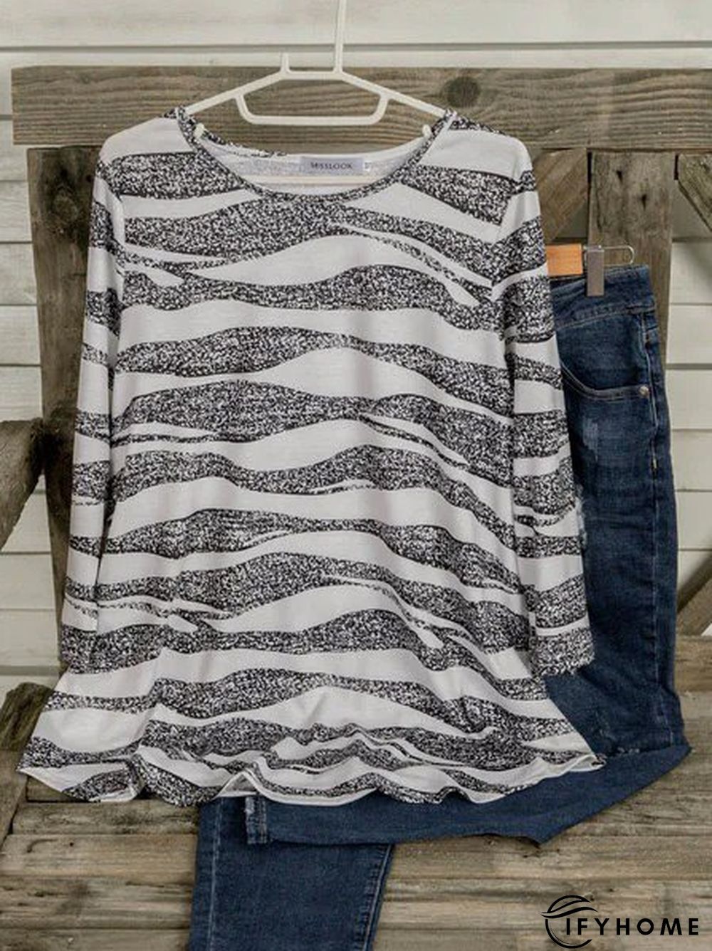 Vintage Geometric Printed 3/4 Sleeve Crew Neck Casual Tunic Top | IFYHOME