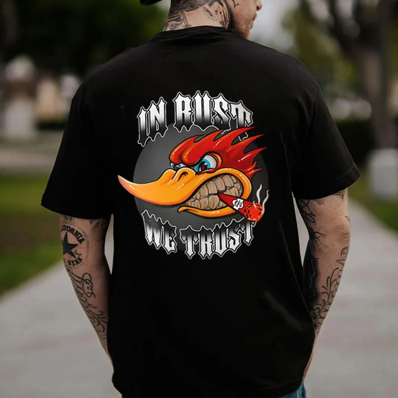 IN RUST WE TRUST HOT ROD Bird Black Print T-shirt