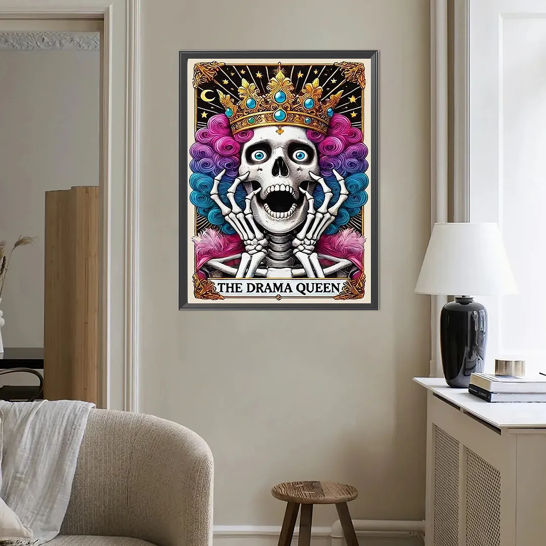 Crown Skull Tarot Cards DIY 5D Round Full Drill Diamond Painting Gem Art Kits for Adults/Beginners Gift Idea Home Wall Decor Diamond Dots Paintings Picture Arts Craft 15.75x19.69Inch