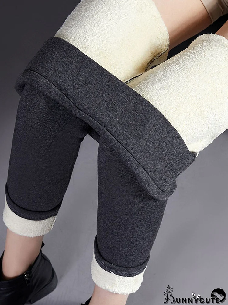 Casual Skinny With Velvet Keep Warm Solid Color Leggings