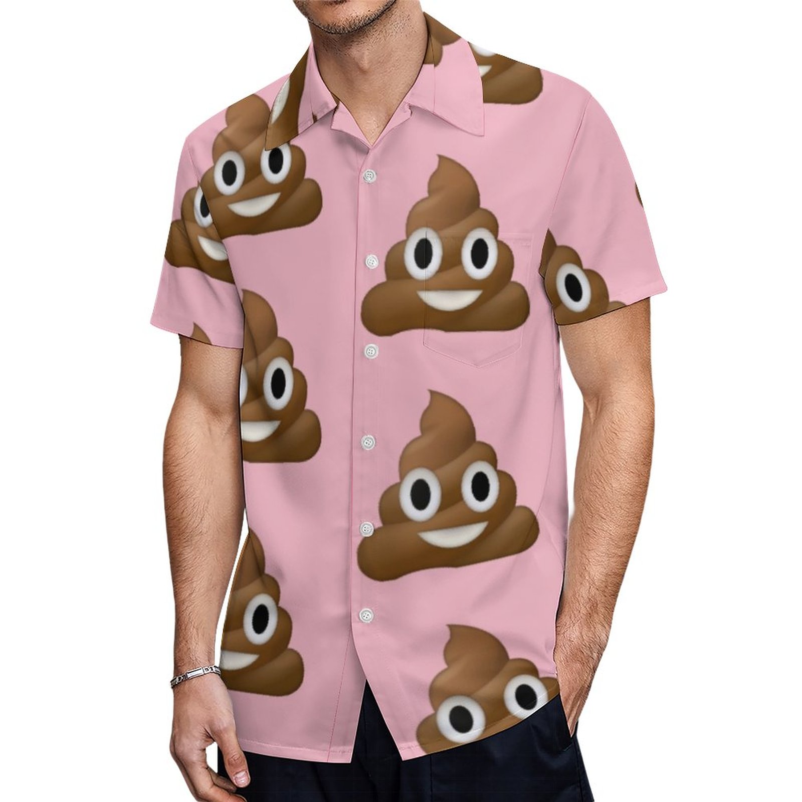 Poop Emoji Hawaiian Shirt Mens Button Down Plus Size Tropical Hawaii Beach Shirts