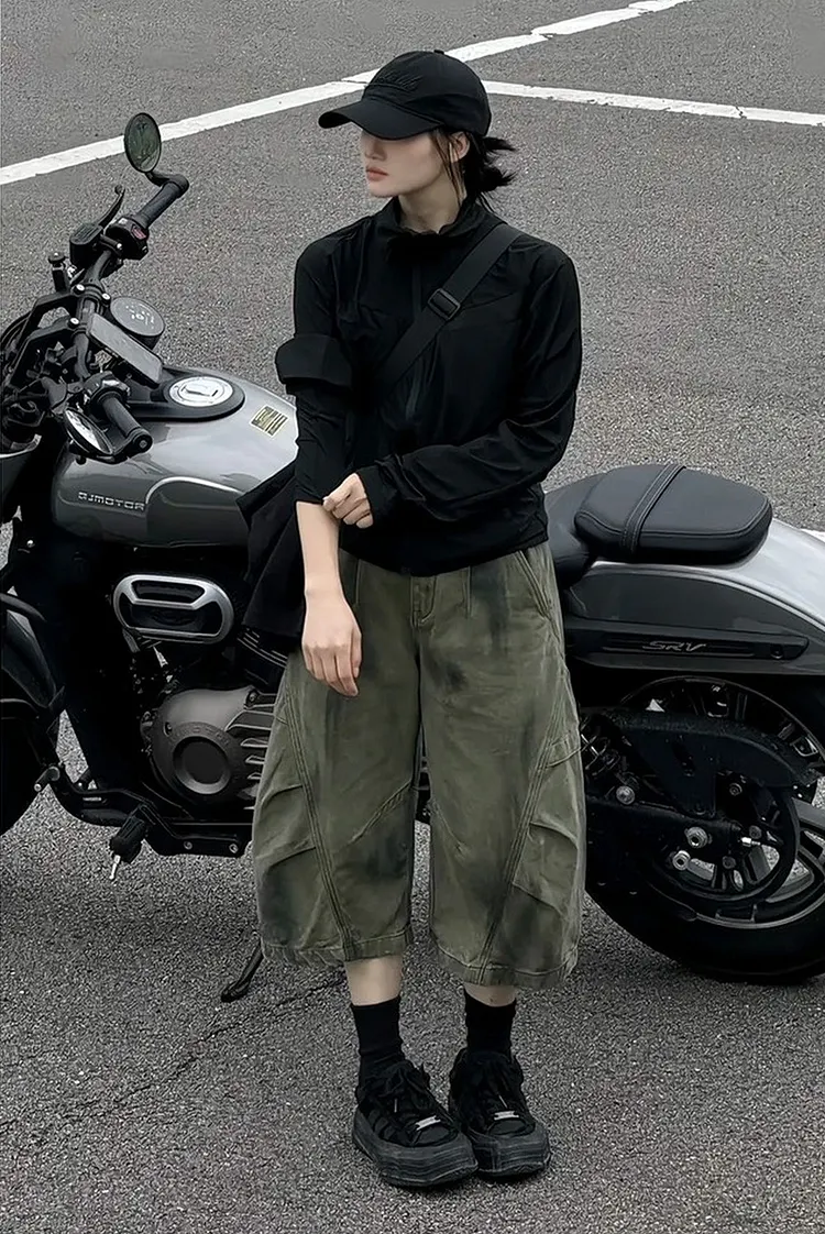 Vintage Washed Cargo Pants for Men Straight Leg Cropped Fit