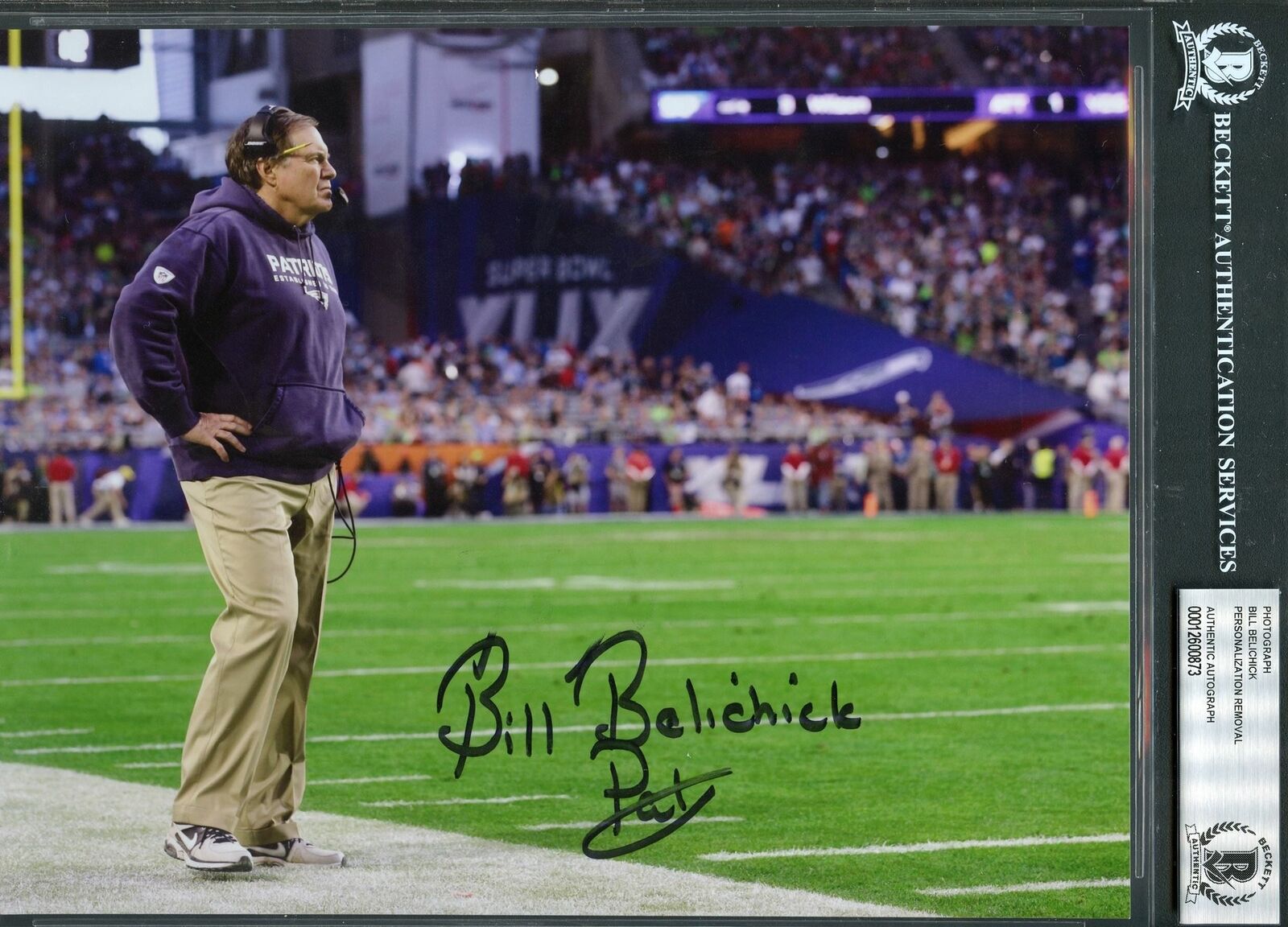 Bill Belichick Signed 8x10 Photo Poster painting Beckett Encapsulated New England Patriots