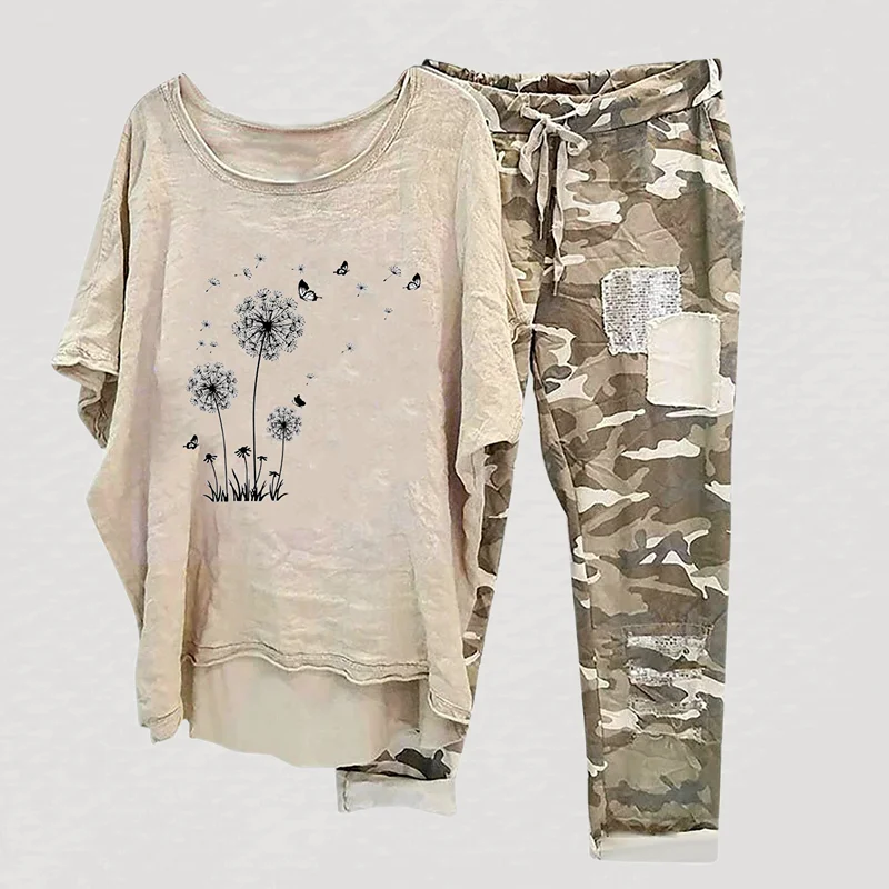 Women's Fashion Dandelion Printed Two Piece Casual Set