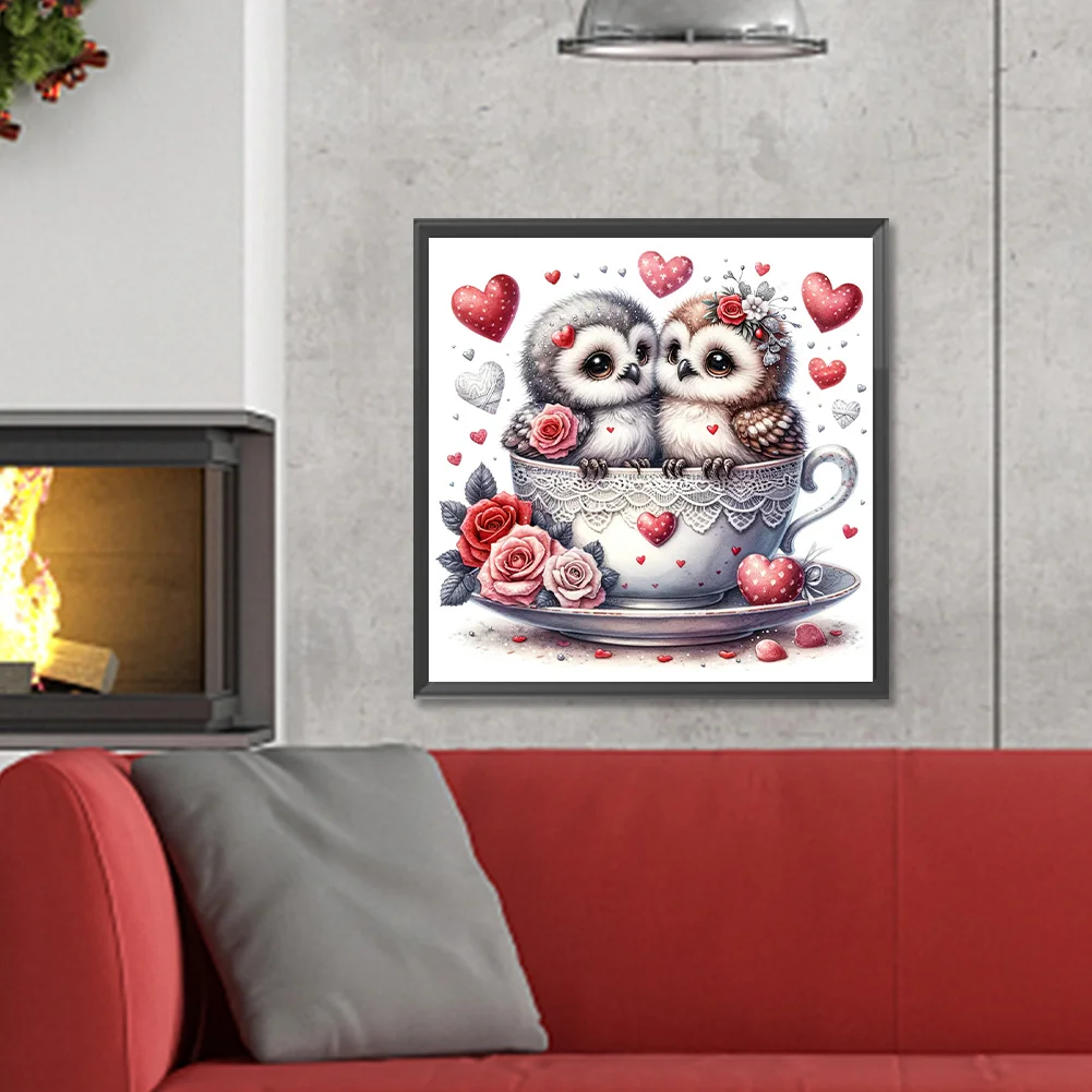 Diamond Painting - Full Round Drill - Love Flower Owl(Canvas|30*30cm)