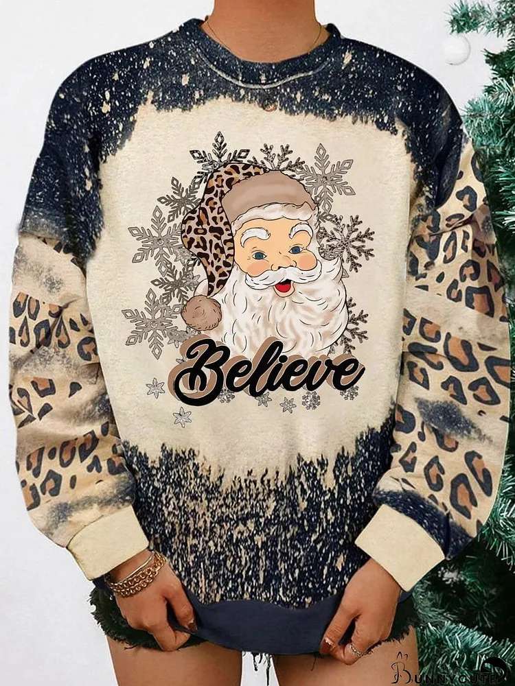 Beloved Black Santa Claus Bleach Print Graphic Pullover Sweatshirt