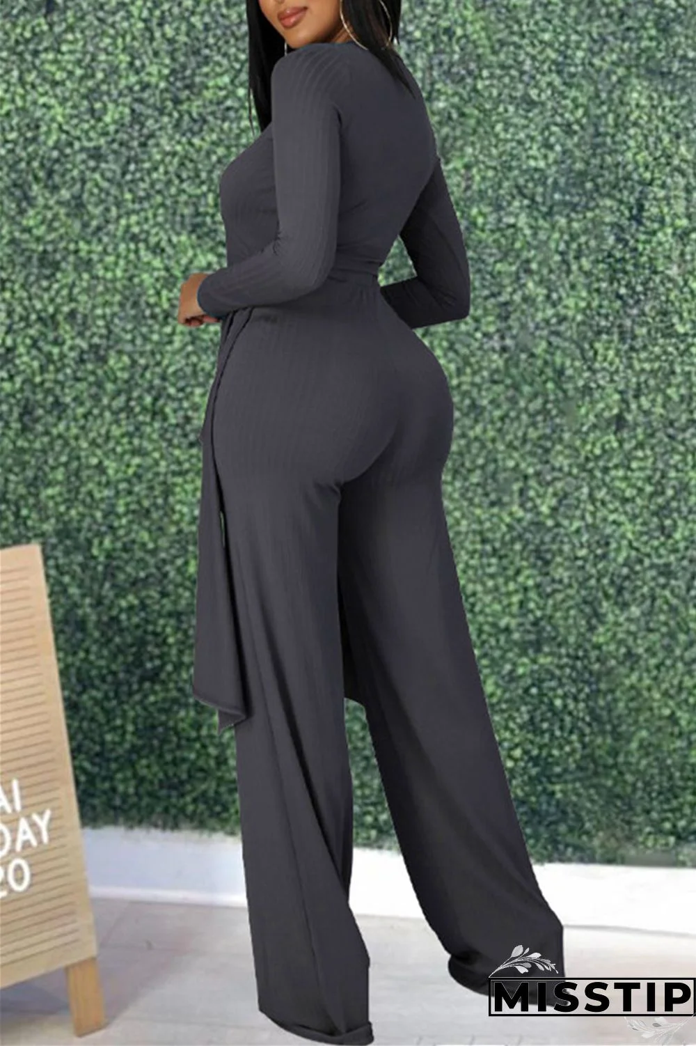 Black Fashion Casual Patchwork Solid Asymmetrical V Neck Long Sleeve Two Pieces