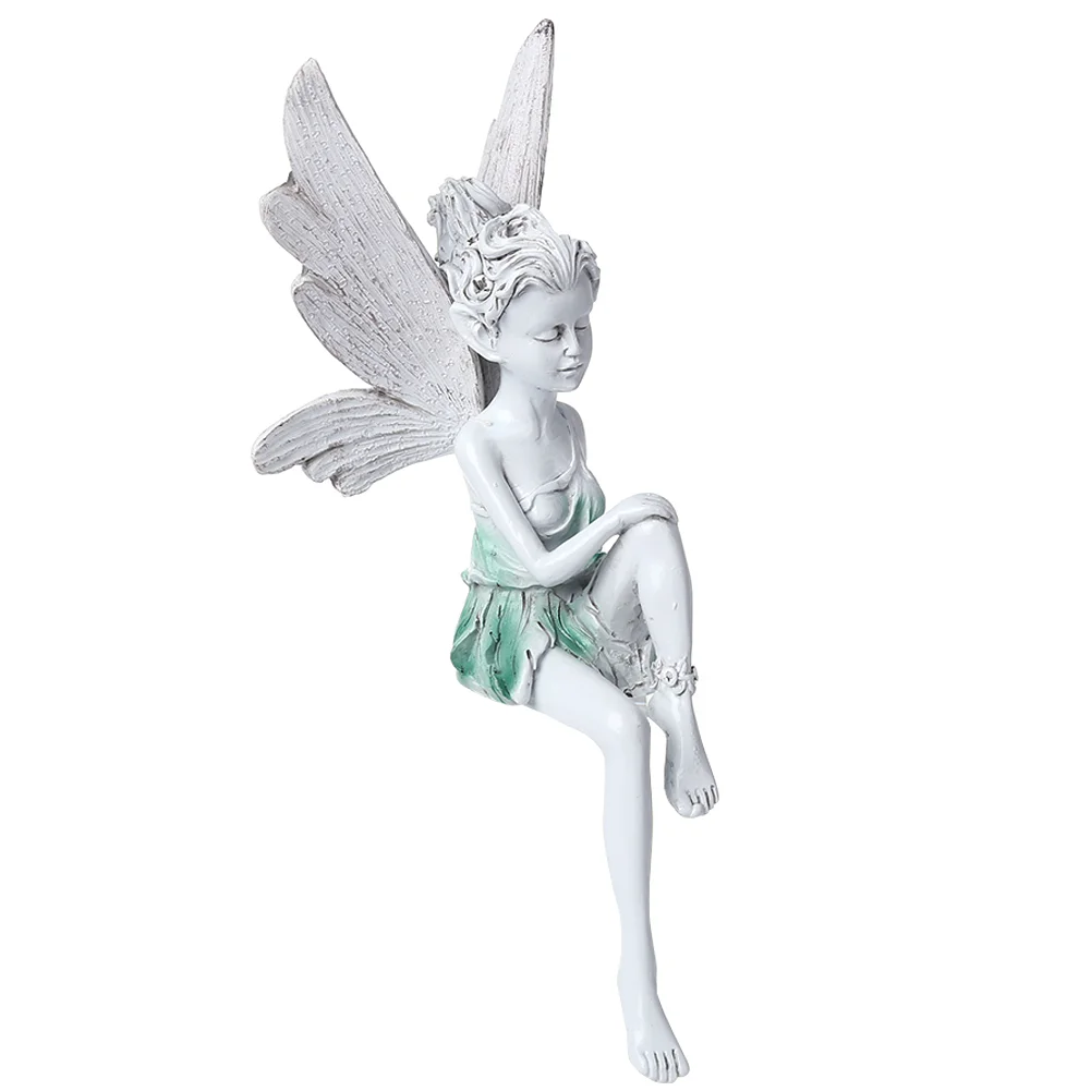 Flower Fairy Sculpture Resin Turek Sitting Statue Angel Yard Decor (White)