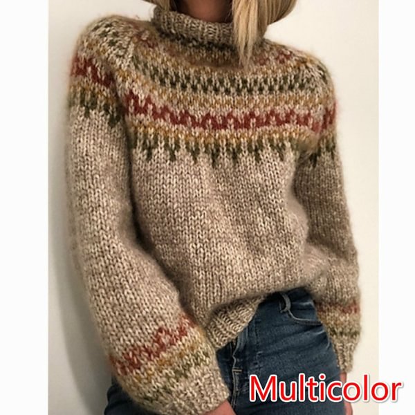 New Arrival Women Fashion Long Sleeve Color Block Turtleneck Sweaters Vintage Casual Loose Crochet Pullover Sweaters Autumn Winter Warm Wool Knitted Tops Plus Size S-5XL - Shop Trendy Women's Fashion | TeeYours