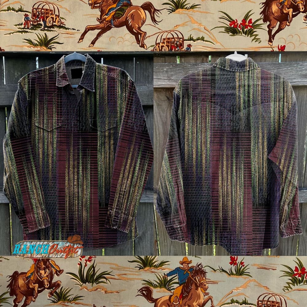 Dark Western Cowboy Vintage Stripe Print Casual Shirt Multicolor / S