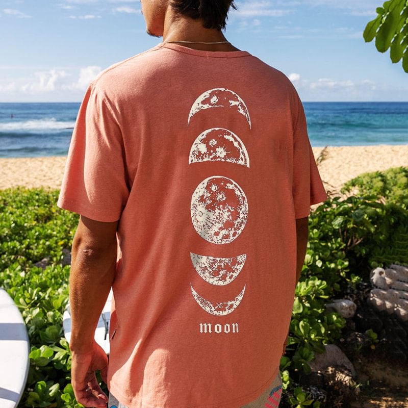 Men's Moon Printed Short Sleeve T-shirt、、URBENIE