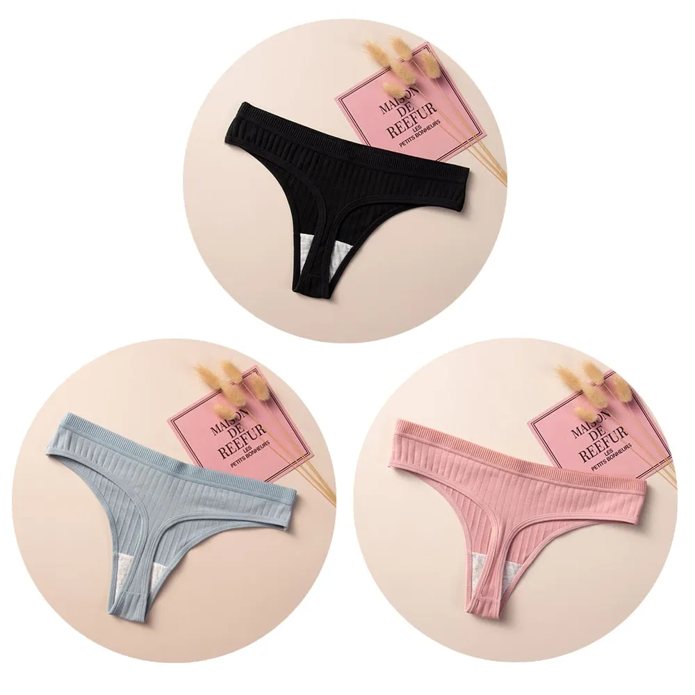 Women's Cotton G-String Thong Sexy Panties for Women String  Low-Rise Underwear Intimate Lingerie Ladies T-back 3 Pcs