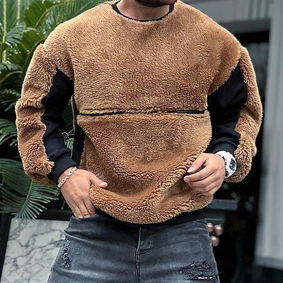 Lamb Velvet Stitching Crew Neck Sweatshir