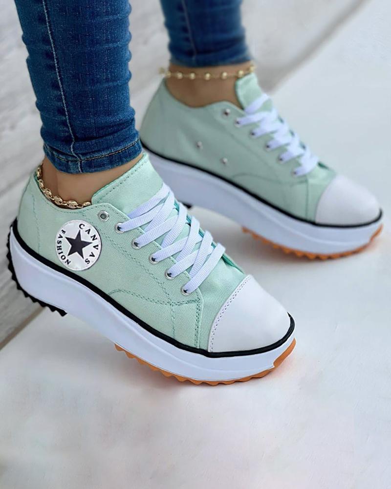 Eyelet Lace-up Flatform Canvas Shoes