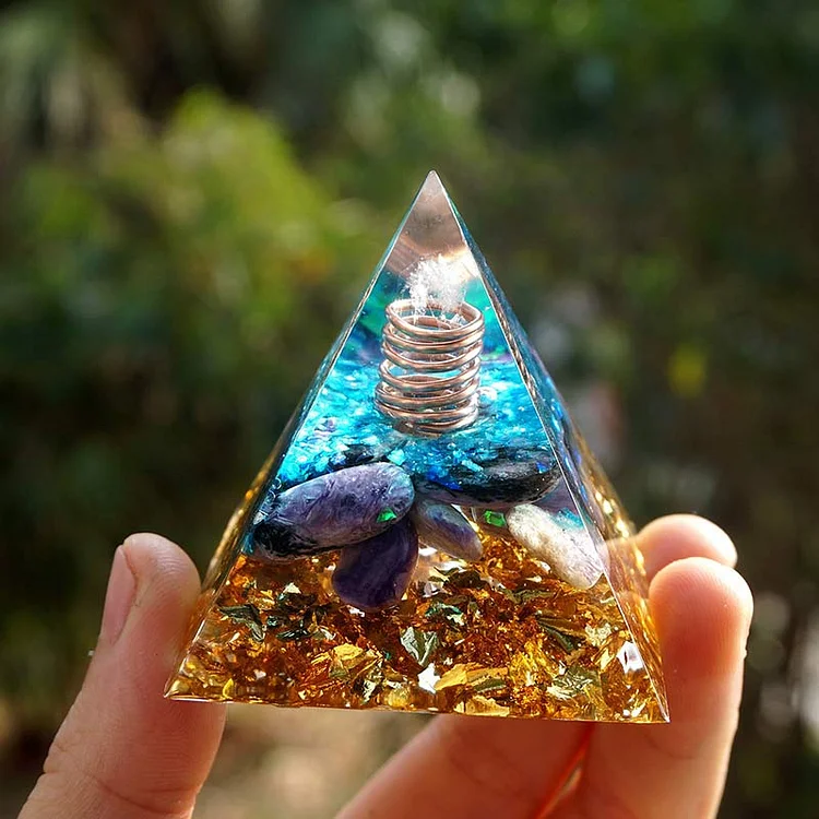 Charoite With Clear Crystal Grounding Orgone Pyramid