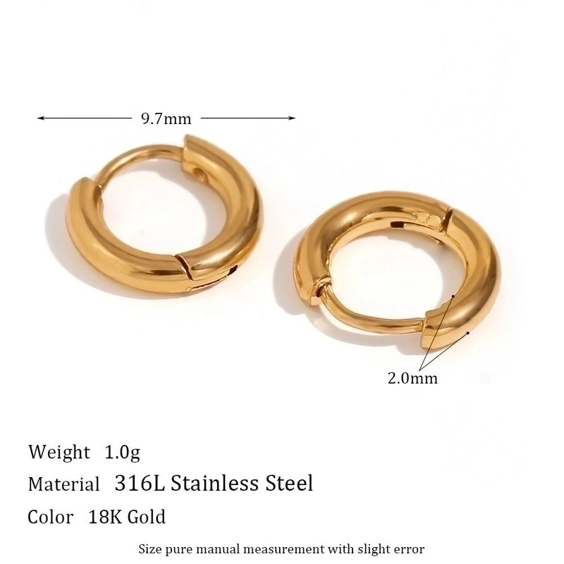 1 Pair Minimalist Round Solid Color Plating Inlay 304 Stainless Steel Zircon 18K Gold Plated Hoop Earrings